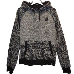 Southpole Hoodie Mens Large Black Gray Aztec Design Sweatshirt Pullover Sweater‎